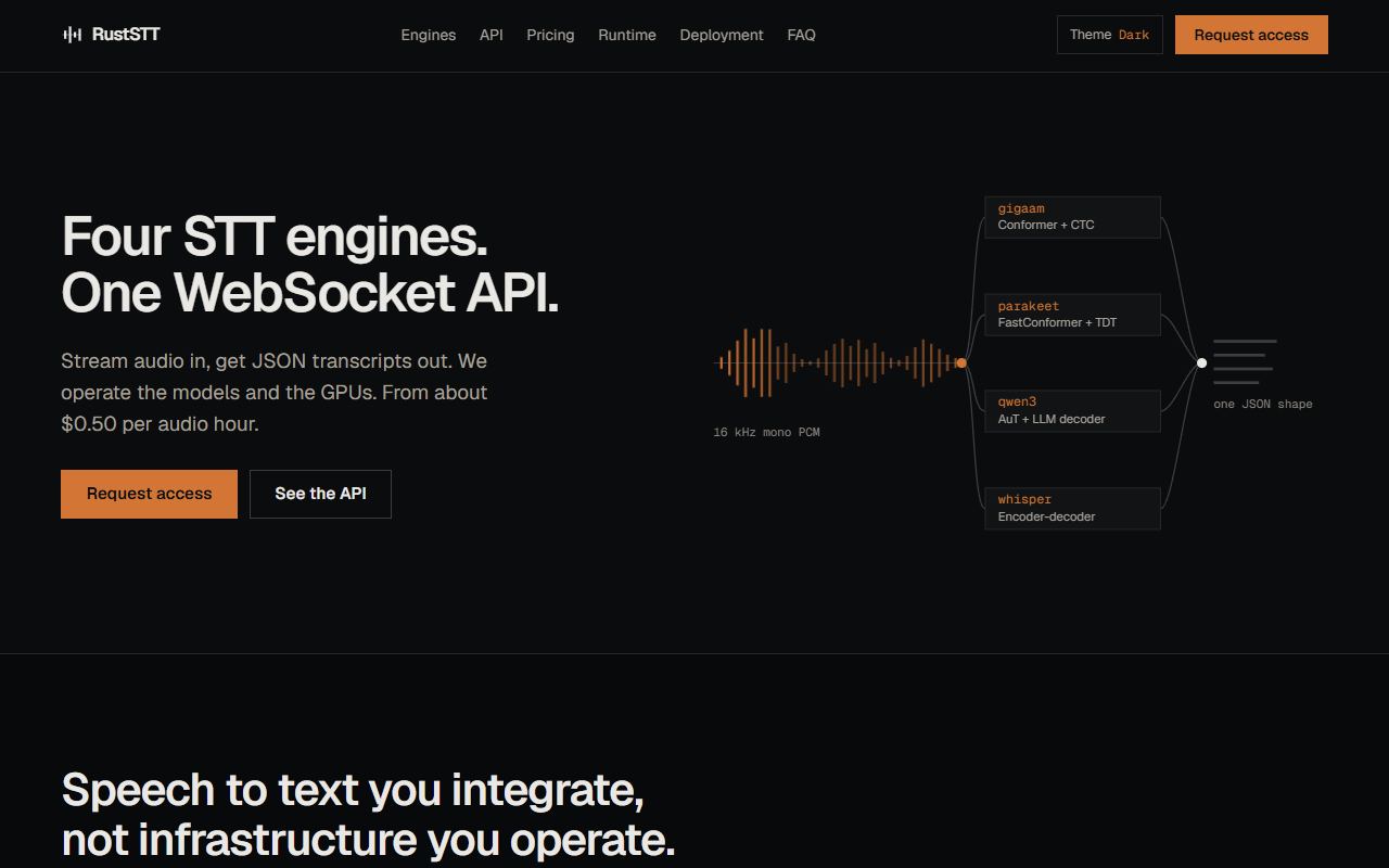 Screenshot of the public RustSTT site.